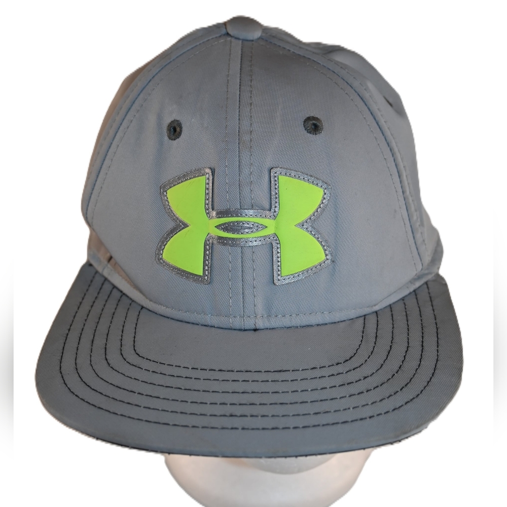Under Armour Youth Gray with Neon Green Logo Baseball Hat.